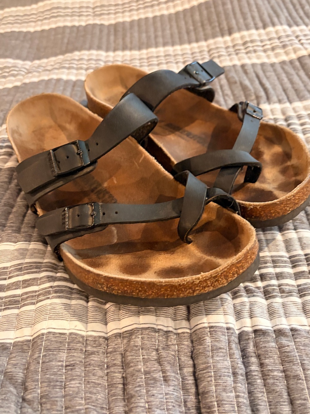 Birkenstock Women's 41, US 10 to 10.5 Black Strappy Cork Footbed Sandals